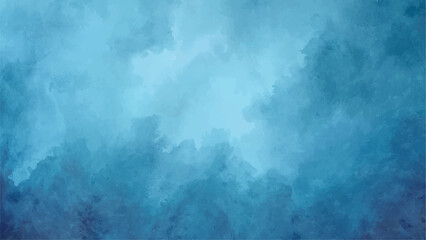 Abstract Deep Sapphire & Light Blue Watercolor Texture Background with Cloud Washes, Subtle Glow. Moody Submerged, Calm Sky, or Elegant Corporate Backdrop.