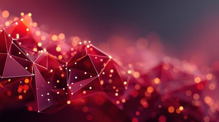 Abstract digital art featuring interconnected geometric shapes in vibrant red tones, creating a dynamic and modern visual effect, blurred red background