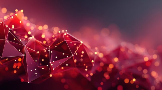 Abstract digital art featuring interconnected geometric shapes in vibrant red tones, creating a dynamic and modern visual effect, blurred red background