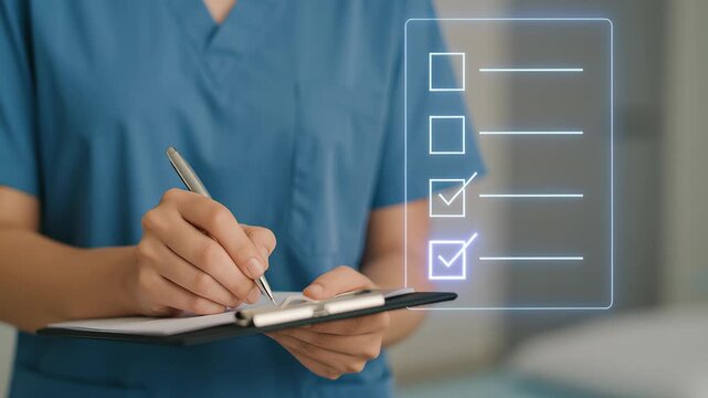 Healthcare Professional Completes Health Check Form for Accurate Patient Assessment and Thorough Documentation in Care Process