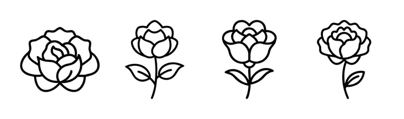 Obraz premium Delicate hand drawn peony flowers collection simple botanical line art botanical elements