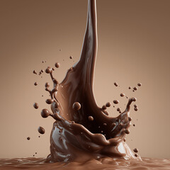 Rich chocolate liquid splash creating dynamic forms against brown backdrop