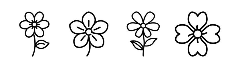 Fototapeta premium Charming hand-drawn flower designs simple outline floral elements for various uses