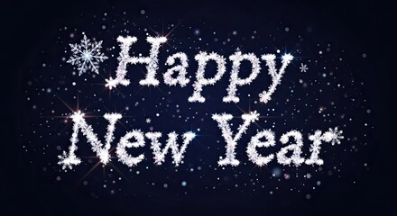 Sparkling Happy New Year with Snowflakes and Stars