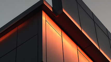 Modern Architecture Illuminated by Warm Orange Light building exterior