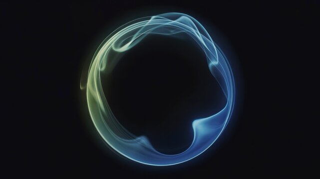 Glowing Energy Sphere With Flowing Neon Light Waves in Dark Space: Abstract 3D Plasma Orb in Blue and Green Colors for Sci-Fi, Quantum AI, Digital Technology, Smoke, Science, Meditation Backgrounds - Powered by Adobe