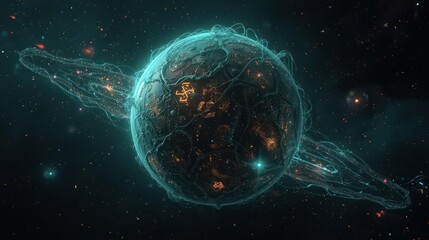 Obraz premium AI Nexus Core: The Quantum Planet in Deep Space