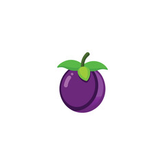 Flat Realistic Plum Vector Icon | Purple Fruit Illustration