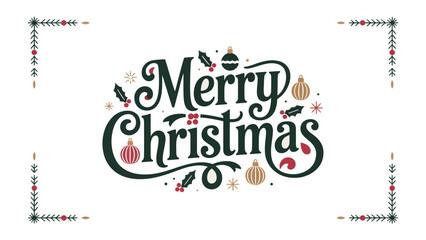 Merry Christmas greeting card: Festive seasonal greeting card, featuring Merry Christmas typography adorned with ornaments.