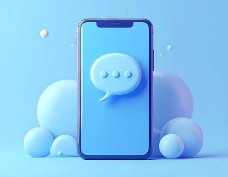 Modern smartphone with speech bubble icon against a blue backdrop - Powered by Adobe