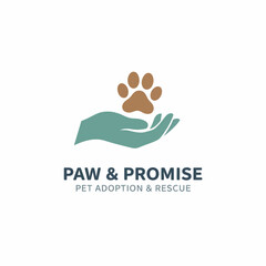 Obraz premium A logo shows a hand cupping a paw print. Below is the name and a description on white background