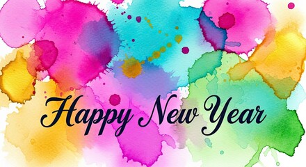 Happy New Year Colorful Watercolor Splatter Design