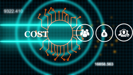A Cost Business concept on a futuristic ,Blue wave digital data flow. Seamless loop technology network background concept . Futuristic digital technology animated background	