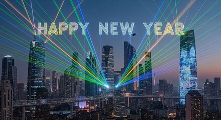 Happy New Year Cityscape Celebration Lights Skyline