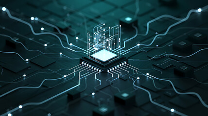 The blue electronic circuit board is a foundation of modern technology, featuring intricate digital circuit design and a powerful processor chip