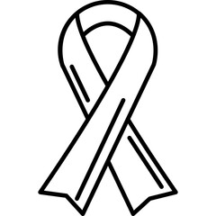 Simple outline of awareness ribbon symbol with transparent background and black lines on white