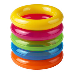 Stack of colorful plastic rings on a black background