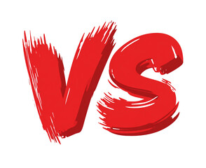 Bold red versus symbol painted with thick brush strokes on black background