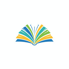 A colorful, open book logo with vibrant pages and small dots above the spine