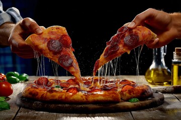 Rustic pizza slice with basil