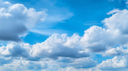Naklejka premium A captivating view of fluffy white clouds scattered across a bright blue sky expanse