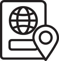 Silhouette passport merging with location pin symbolizing international identity and destination.