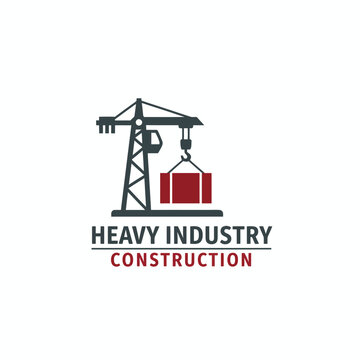 A construction logo features a stylized crane lifting a block, with "Heavy Industry Construction" text