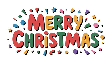 Festive Christmas Typography: A vibrant graphic design spells out 'Merry Christmas' in playful, colorful letters, enhanced with celebratory embellishments for holiday cheer.