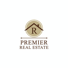 A logo featuring a house icon with a letter, surrounded by a circle and horizontal arrows, and text