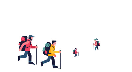 Group Of Hikers Traversing An Ascent Depicted With A Minimalist Vector Illustration