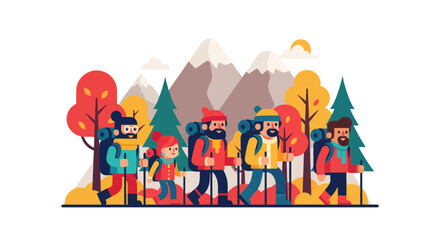 Group Of Hikers Traversing Mountainous Terrain Beneath Scenic Autumnal Landscape