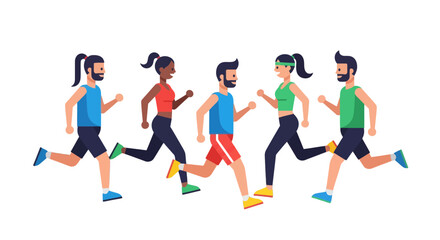 Group Of People Running in a Race With Vector-Style Illustrations On Black Background