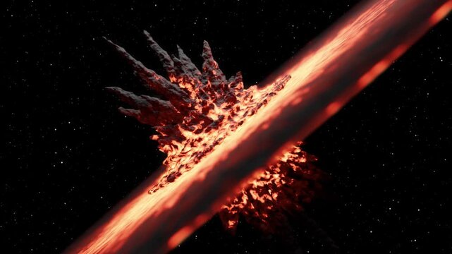 Planet collision catastrophic cosmic impact explosion animation in deep space