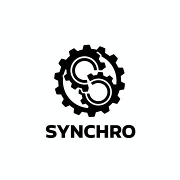 A black and white graphic featuring three interlocking gears with the word SYNCHRO beneath