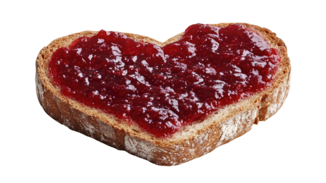 Jam on slice of bread sweet breakfast toast with fruit spread tasty snack bakery food detail isolated on white background
