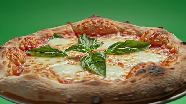 Delicious Margherita Pizza With Fresh Basil Close Up.