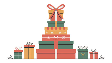 Gift Boxes Galore: A festive arrangement of colorful gift boxes, meticulously stacked and adorned with ribbons, ready to bring joy and anticipation. 