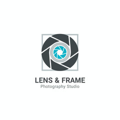 Fototapeta premium A camera lens aperture design, with a square frame, and text below