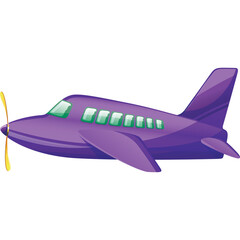 Purple Airplane with Propeller and Green Tinted Windows Flying Transporter Vehicle Isolated on White Background