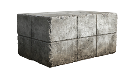 Concrete block heavy construction material gray rough texture rectangle shape industrial building element durable stone structure isolated on white background