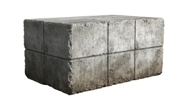 Concrete block heavy construction material gray rough texture rectangle shape industrial building element durable stone structure isolated on white background