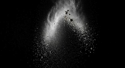 Abstract, Black And White Image Of Powder Explosion With Dynamic Visuals