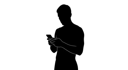 Silhouette of a person using a smartphone against a white background in a studio setting image