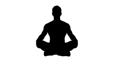 Silhouette of a man meditating in a lotus position on a white background in a studio setting alone