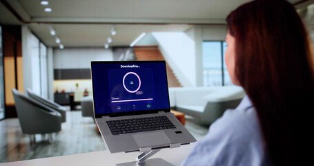 Woman Waiting For Legal Movie Download On Website Digital Data. Lady Typing