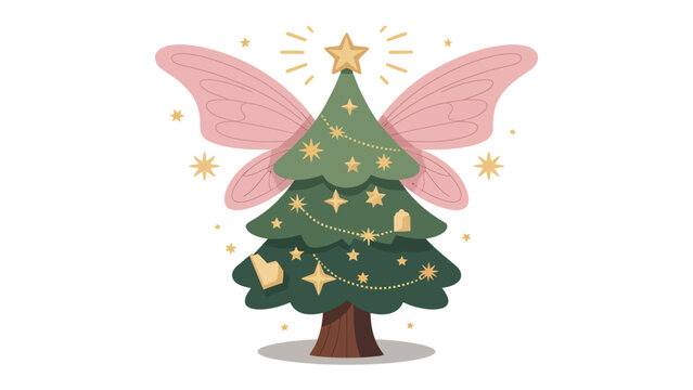 Christmas Tree Fairy: An enchanting Christmas tree transformed into a whimsical fairy, adorned with radiant stars and delicate wings, bringing a touch of magic to the holiday season.