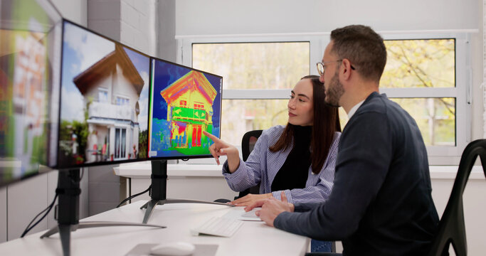 Fototapeta Professional Male Thermographer Checking Thermal Image