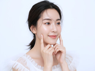 アジア系 若い女性のうるおい肌・スキンケアイメージ