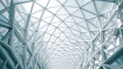 Geometric glass ceiling structure with intricate framework architecture