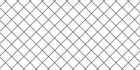 Diagonal cross line grid seamless pattern. Geometric diamond texture. Black diagonal line mesh on white background. Minimal quilted fabric. Metallic wires fence pattern. Modern Vector